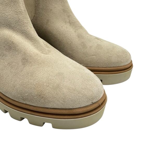 Antonio de Faria Neutral Cream Suede Leather Chunky Lug Pull On Chelsea Boots - Picture 8 of 12